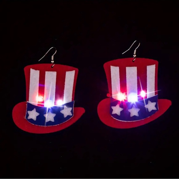 American Flag Hat Light-Up Earrings - Picture 2 of 4
